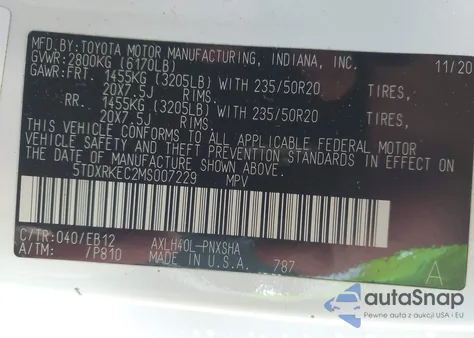 2021 Toyota Sienna Xse z USA, uszkodzony, nr VIN 5TDXRKEC2MS007229